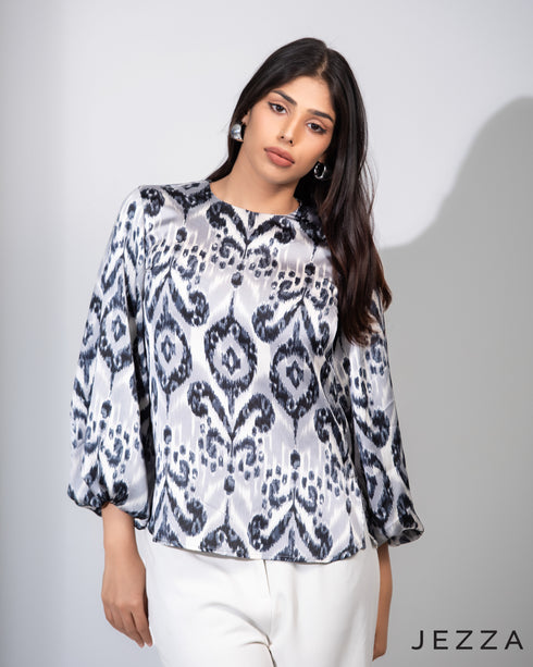 Ethereal Drift: Crinkle Chiffon Printed Top 72581